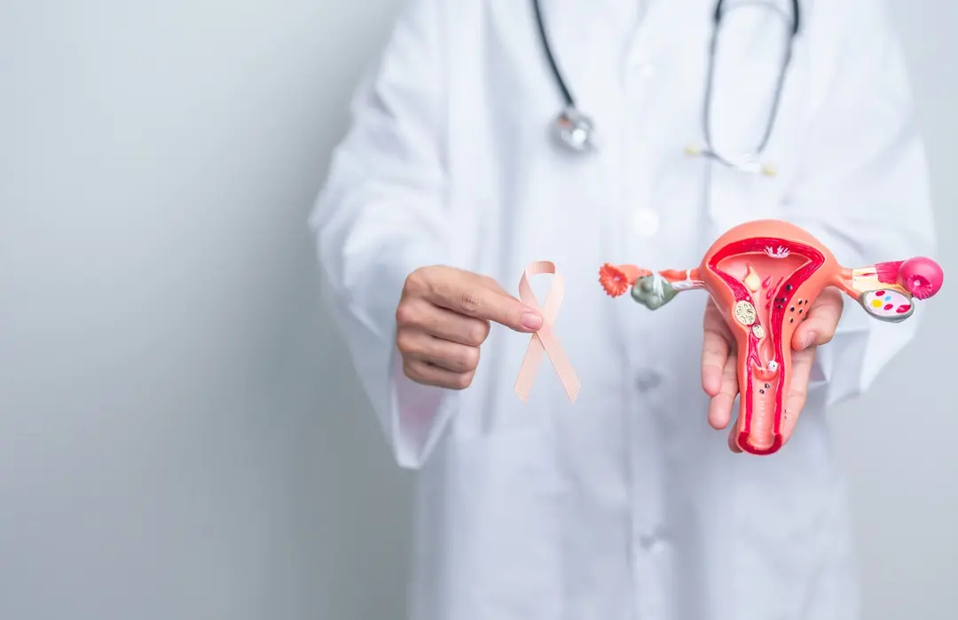 doctor-holding-peach-ribbon-with-uterus-ovaries-model-september-uterine-canc Immunerősítés a méhnyakrák elleni oltás mellett Immunrendszer 