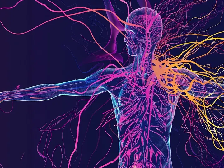 vivid-digital-illustration-human-figure-with-intricate-neon-vascular-nervous-systems-genera Nyirokrendszer természetes tisztítása Méregtelenítés 